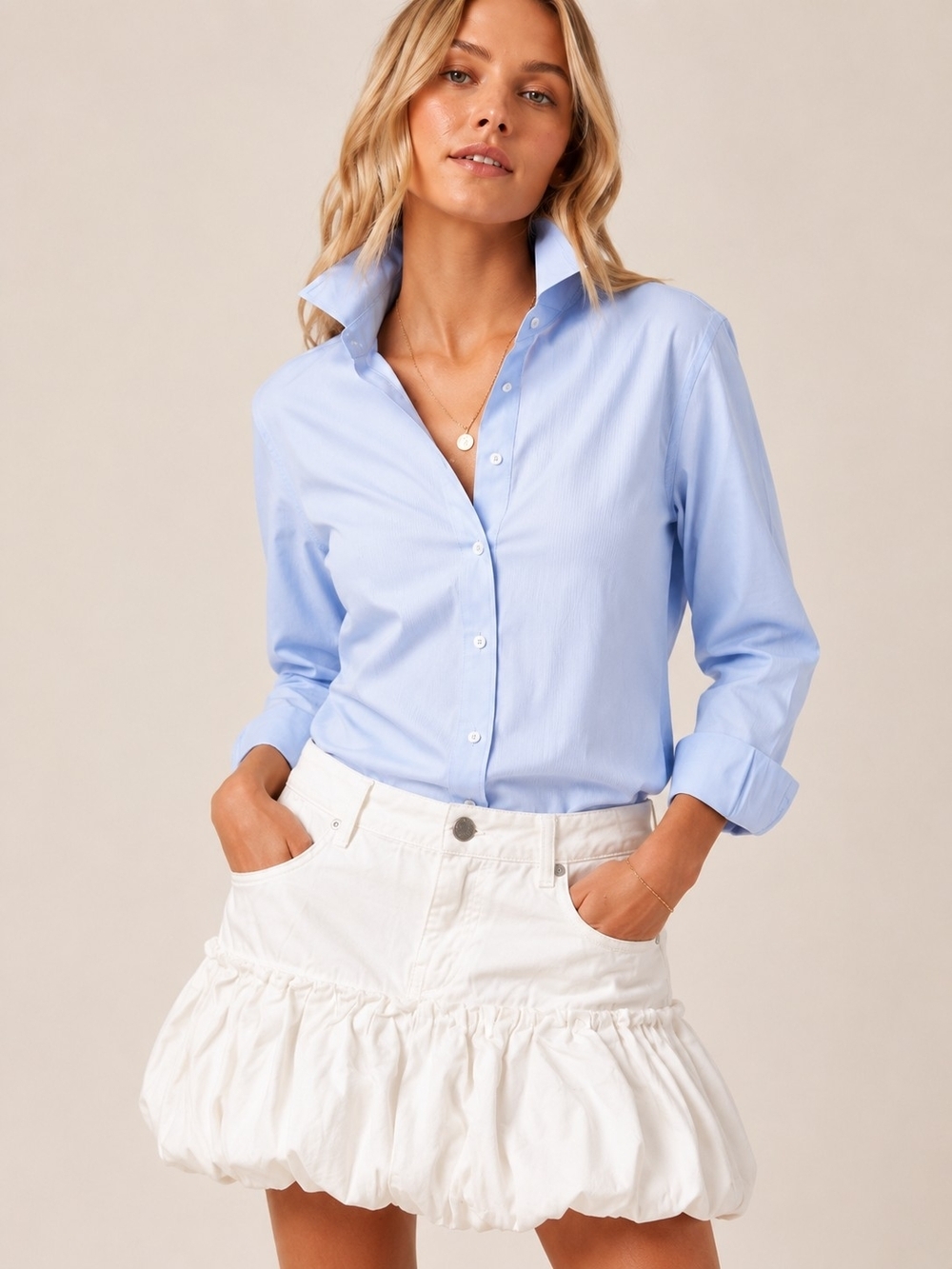 BLANKNYC White Bubble Mini Skirt | Balloon Hem | POPLIN | Coastal Chic | Y2K |